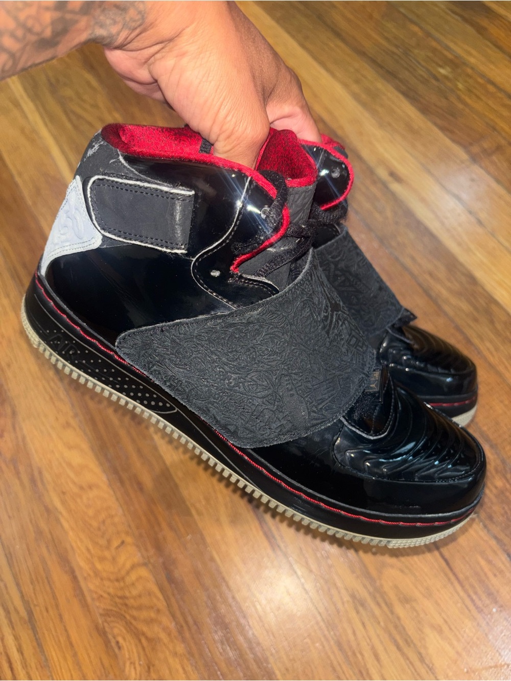Men's Black High-Top Sneakers with Red Lining